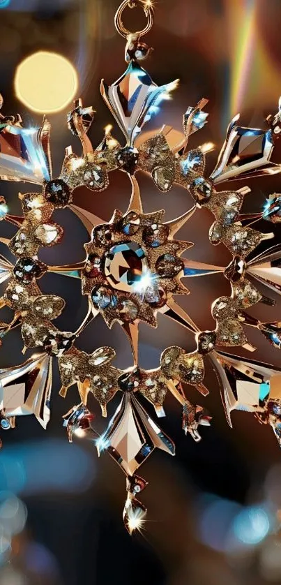 A detailed crystal snowflake design with shimmering elements.