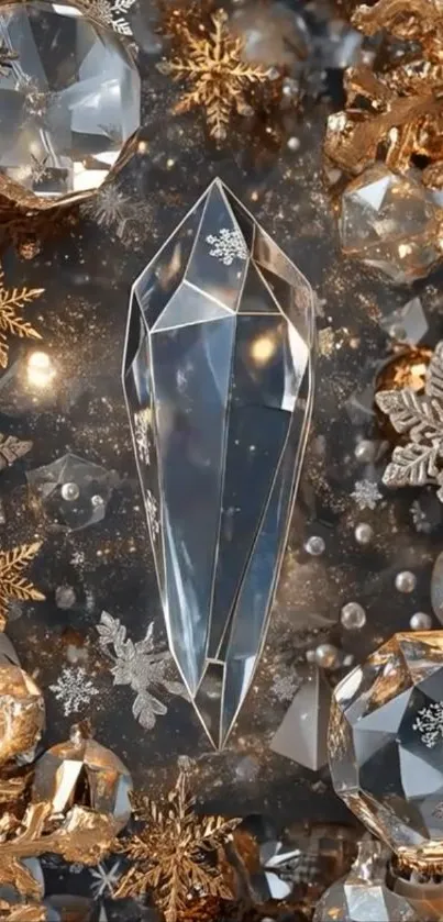 Elegant crystal snowflakes with gold accents.