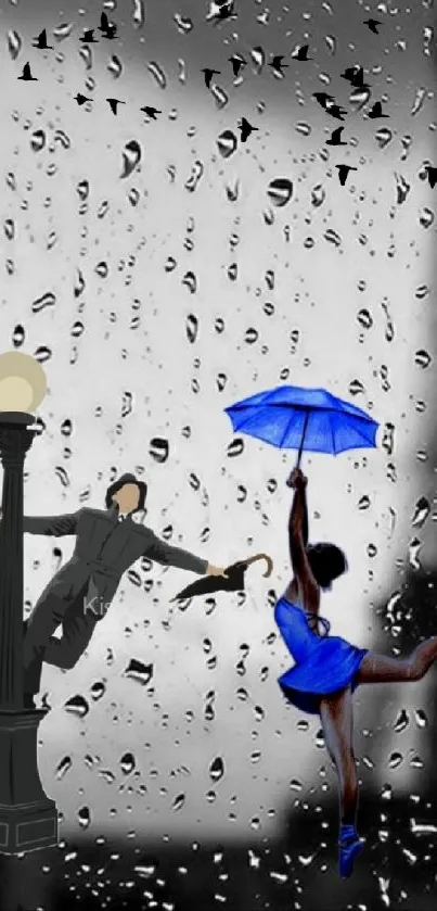 Dancer with umbrella in rain scene