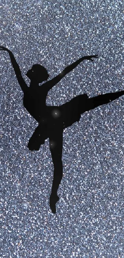 Silhouette of a dancer on a steel gray textured background.