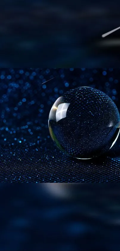 Dark blue wallpaper with reflective glass orb and elegant design.