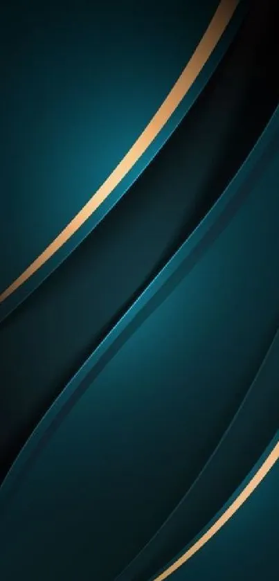 Teal and gold elegant wallpaper with sleek curves.