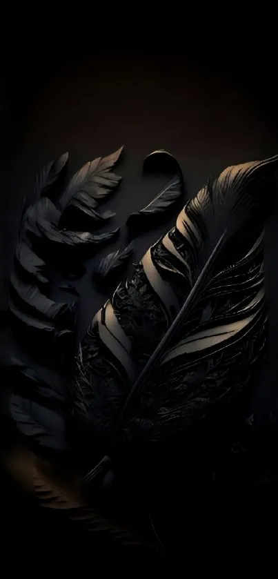 Elegant dark feather design mobile wallpaper