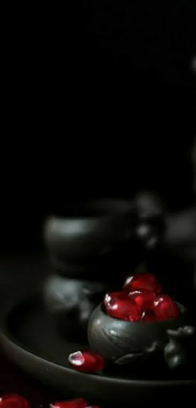 Dark aesthetic wallpaper with pomegranate and pottery art.