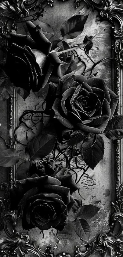 Elegant dark roses with ornate frame design.