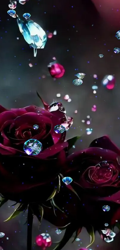 Elegant dark rose wallpaper with sparkling water droplets