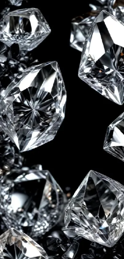 A dazzling diamond arrangement with shining crystals on a black background.