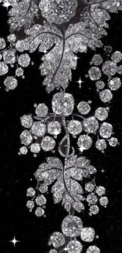 Diamond floral design wallpaper on black background, exuding luxury.