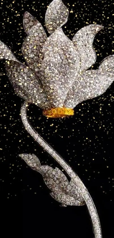 Diamond-encrusted floral design on black wallpaper.