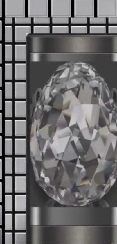 Diamond grid wallpaper with reflective stone design.