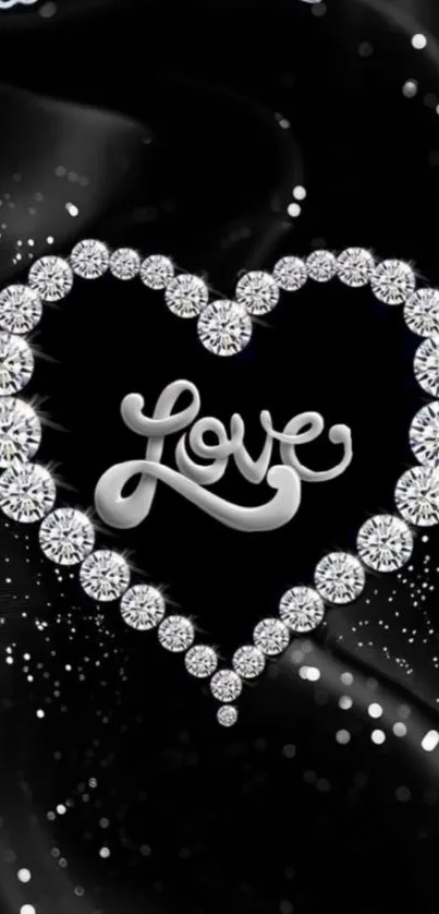 Diamond heart wallpaper with love inscription.