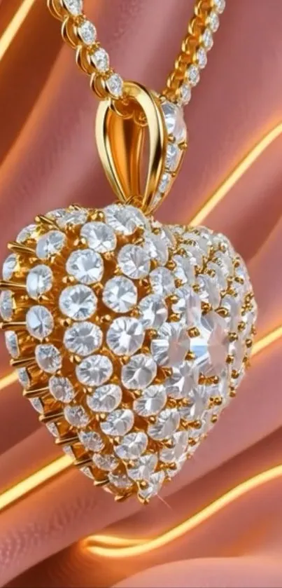 Diamond heart pendant against a gold backdrop