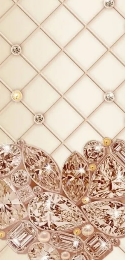 Diamond heart on champagne wallpaper.