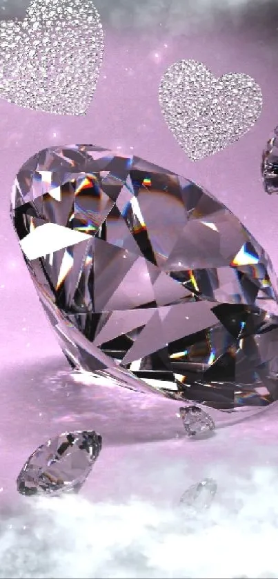 Purple diamond heart wallpaper with sparkling jewels.