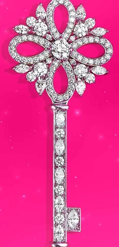 Diamond key on vibrant pink background.