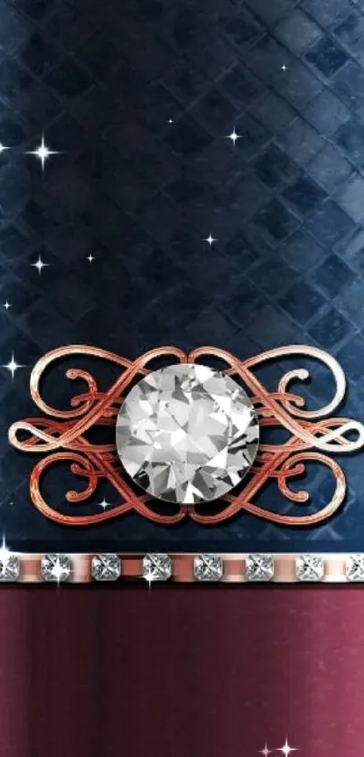 Elegant mobile wallpaper with diamond and ornate design in navy and maroon.