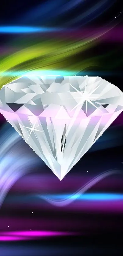 Shimmering diamond on cosmic multicolor background mobile wallpaper.