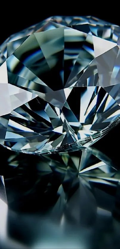 A dazzling diamond on a black background, reflecting light elegantly.