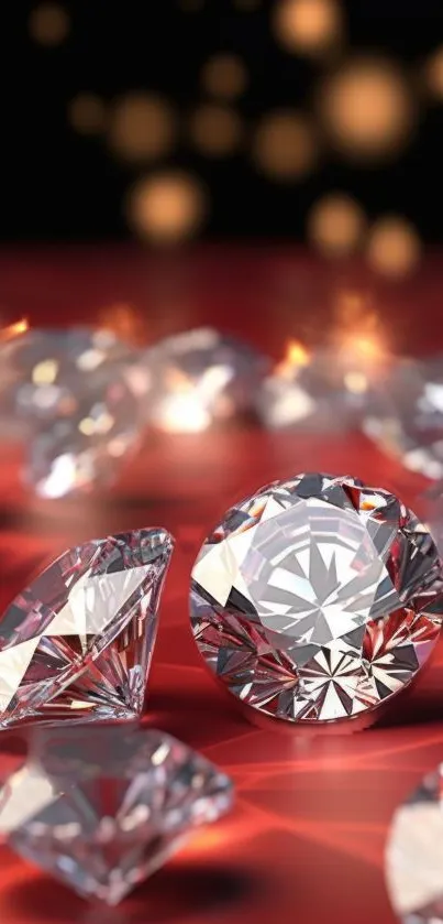 Elegant diamonds gleaming on a vibrant red background, ideal for luxury themes.