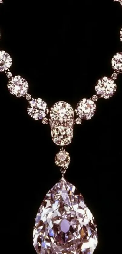 Elegant diamond necklace on black background, mobile wallpaper.