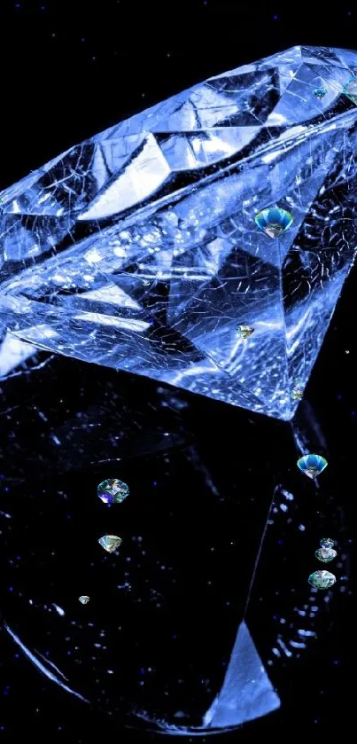 Elegant blue diamond on a black background, reflecting light.