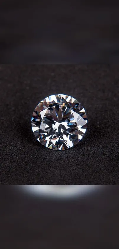 Brilliant diamond on a black surface, sleek and elegant.