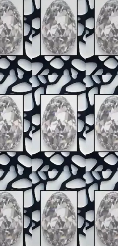Elegant diamond pattern wallpaper with black and white background.