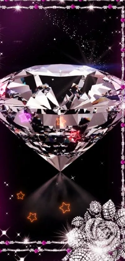 Elegant diamond with floral accents on phone wallpaper.