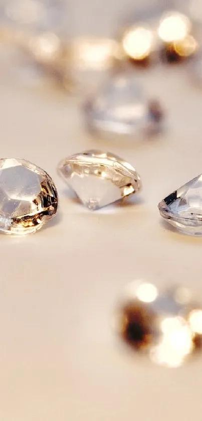 Sparkling diamonds with a blurred cream background, exuding luxury and elegance.