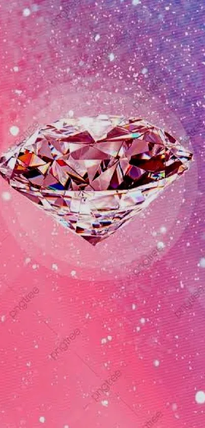 A sparkling pink background with a vivid diamond centerpiece.