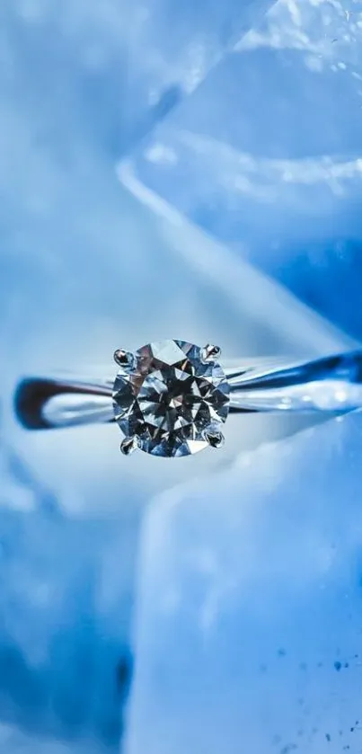 Ice blue background with elegant diamond ring.