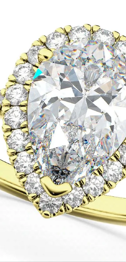 Pear-shaped diamond ring on a gold band.