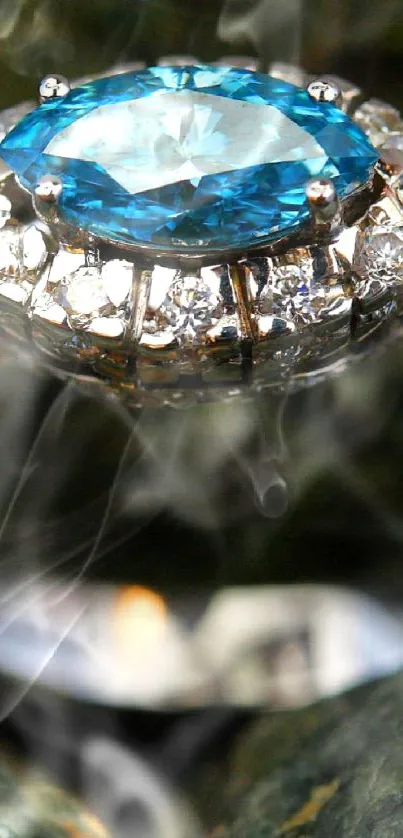 Close-up of a diamond ring on stones, showcasing its elegance and intricate design.