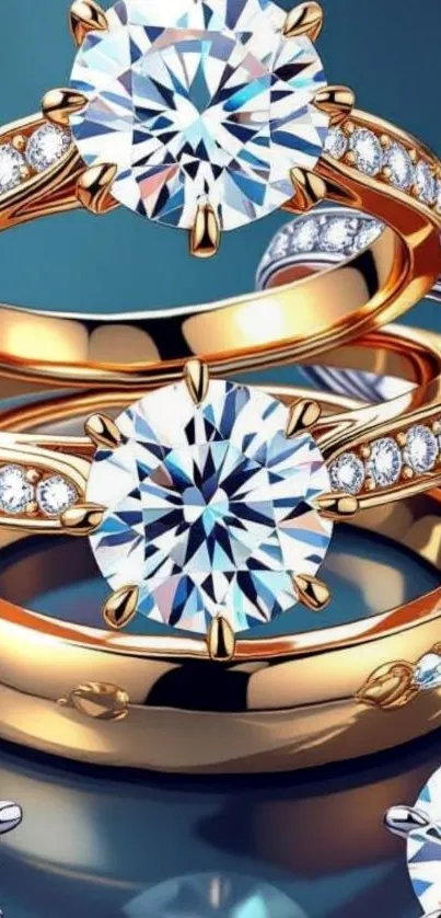 Elegant wallpaper with diamond rings on gold bands.