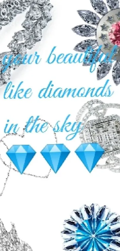 Elegant diamond-themed wallpaper with jewels and script.