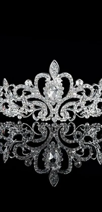 Elegant diamond tiara on black background.