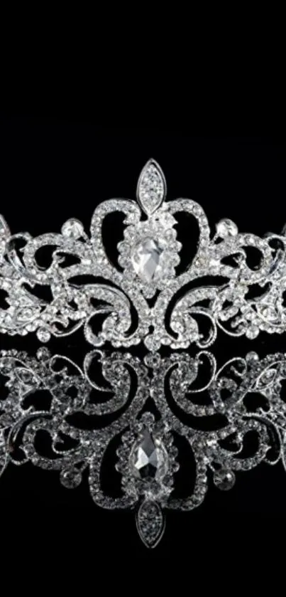 Elegant diamond tiara on black background wallpaper.