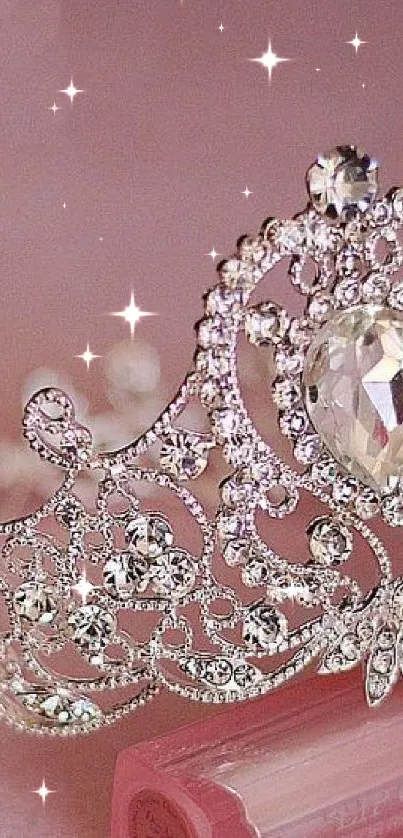 Elegant diamond tiara on a pink background.