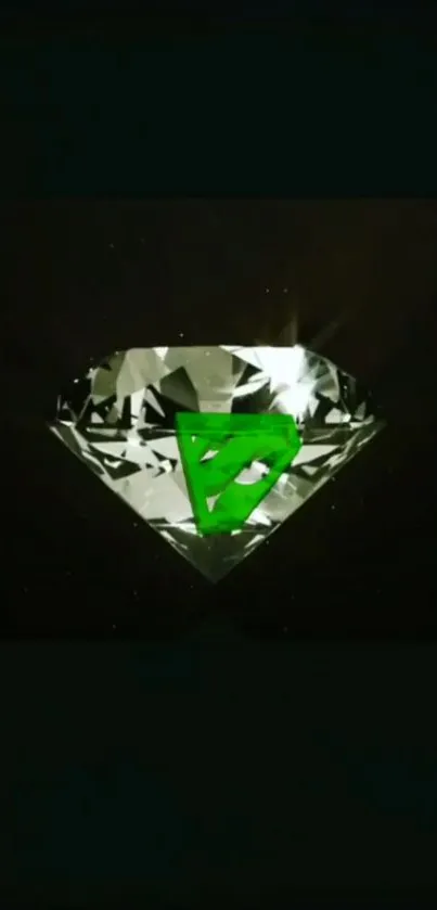 Elegant wallpaper featuring a diamond with green accent on a dark background.