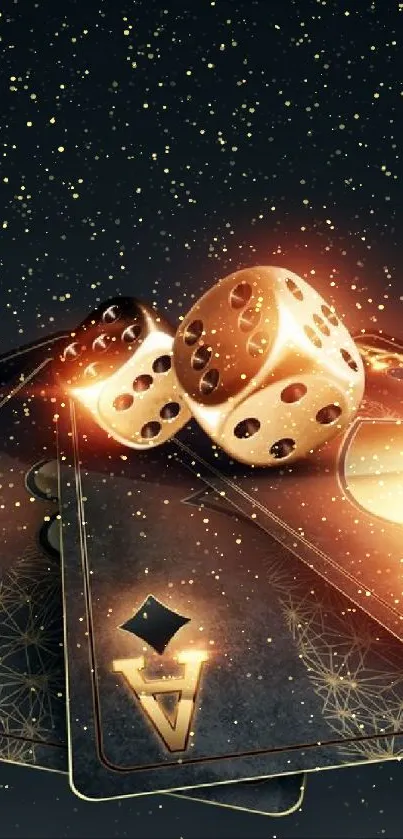 Elegant golden dice and cards mobile wallpaper.