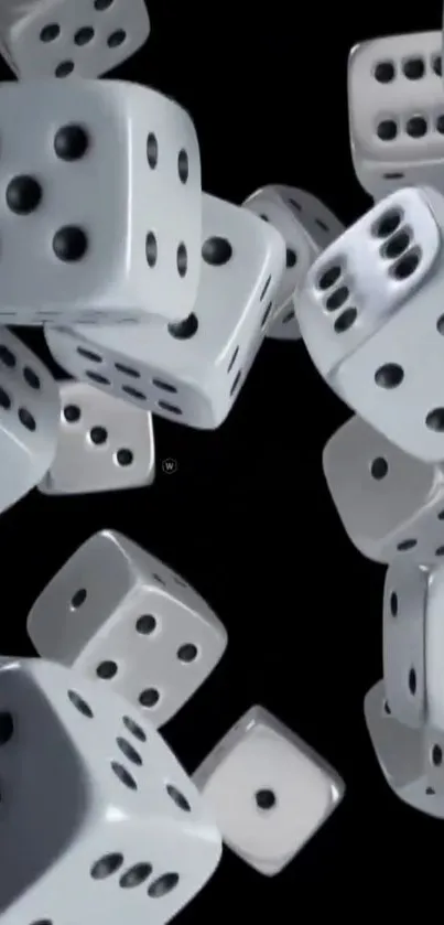 Floating white dice on black background mobile wallpaper.