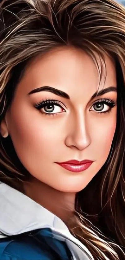 Digital art portrait of an elegant woman with expressive eyes and stylish look.