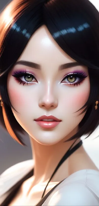 Elegant digital art of a woman with captivating eyes.