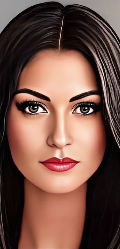 Digital artistic portrait of a woman with dark hair and striking features.