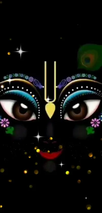 Elegant divine face on black background with colorful details in wallpaper.