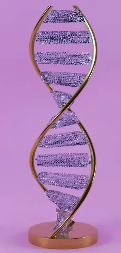 DNA inspired art sculpture on a purple background.