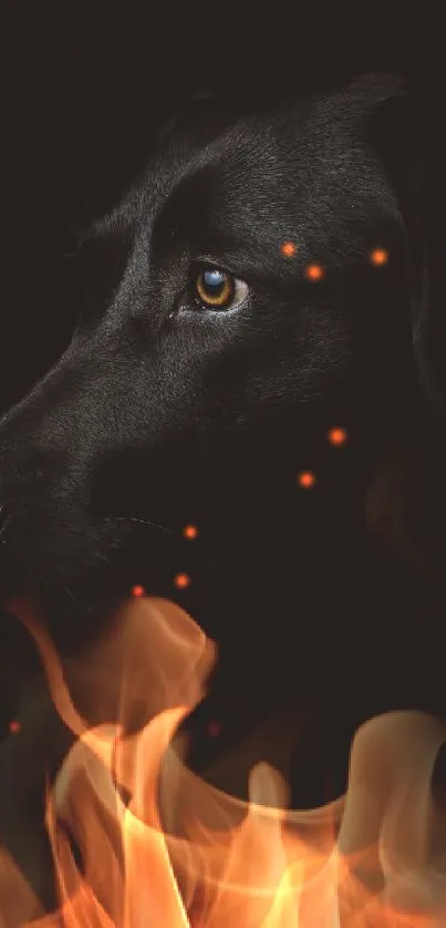 Elegant black dog portrait wallpaper with a dark background.