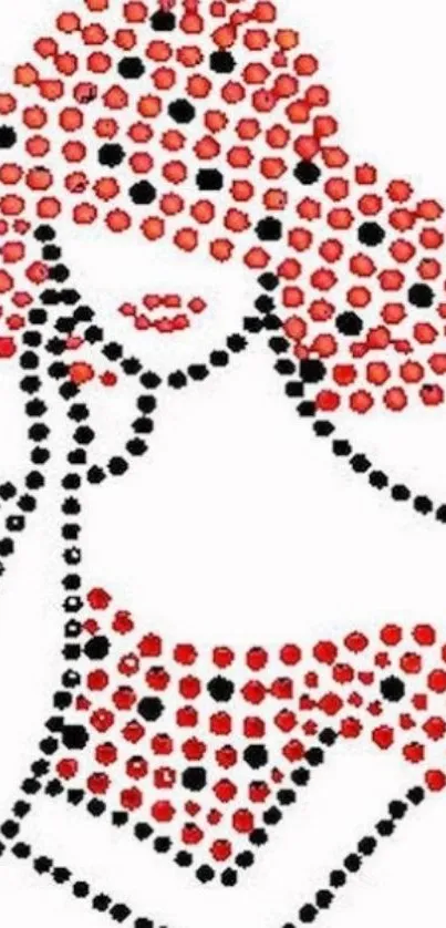 Artistic dot pattern of a lady with red and black dots.