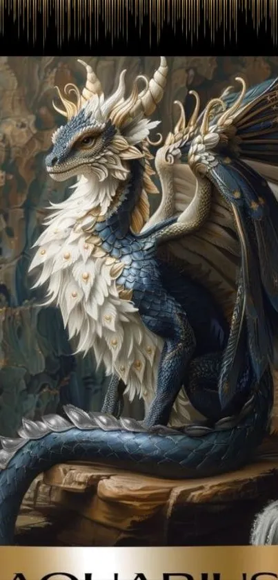 Elegant dragon with intricate wings on fantasy wallpaper.