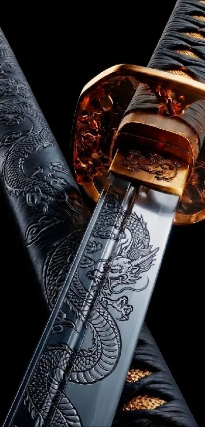 Dragon engraved sword with black hilt